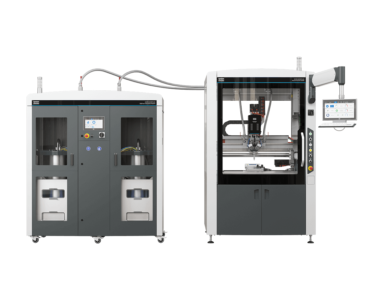Systemlösung PailFeed mit Dosierer DosP DP2001 und DispensingCell DC803 – Frontalansicht